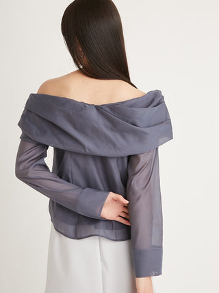  Sheer Off Shoulder Blouse in dark navy, A Premium, Fashionable, and Trendy Women's Tops at SNIDEL USA