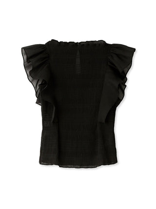 Sustainable Shirred Sheer Sleeveless Blouse in black, A Premium, Fashionable, and Trendy Women's Tops at SNIDEL USA