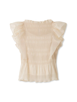 Sustainable Shirred Sheer Sleeveless Blouse in beige, A Premium, Fashionable, and Trendy Women's Tops at SNIDEL USA