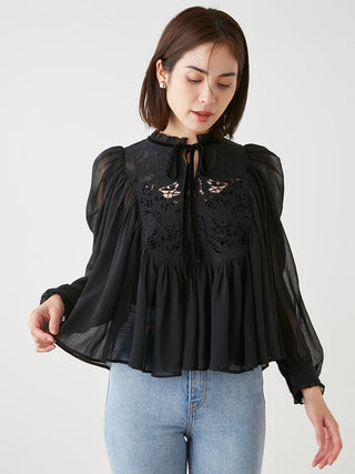 Embroidered Willow Blouse in black, Premium Fashionable Women's Tops Collection at SNIDEL USA