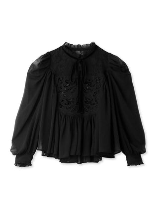 Embroidered Willow Blouse in black, Premium Fashionable Women's Tops Collection at SNIDEL USA