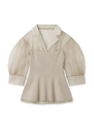 Knit Corset Sheer Sleeve Blouse in Pink Beige, Premium Fashionable Women's Tops Collection at SNIDEL USA.
