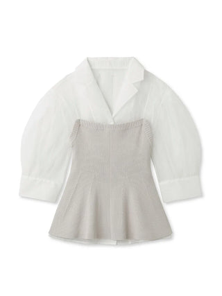 Knit Corset Sheer Sleeve Blouse in Beige, Premium Fashionable Women's Tops Collection at SNIDEL USA.