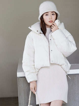  2-way Cropped Hooded Puffer Jacket in ivory, Premium Fashionable Women's Tops Collection at SNIDEL USA