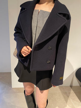 Wool Large Lapel Short Coat in navy, Premium Fashionable Women's Tops Collection at SNIDEL USA