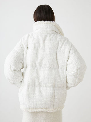 Tweed Down Textured Bouclé Jacket with Sherpa Lining in white, Premium Women's Outwear at SNIDEL USA.