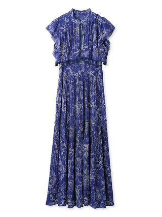 Pleated Floral Maxi Dress in blue, premium women's dress at SNIDEL USA