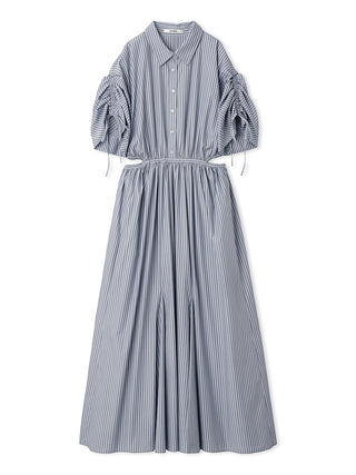 Sustainable Back Slit Maxi Shirt Dress in stripe, premium women's dress at SNIDEL USA