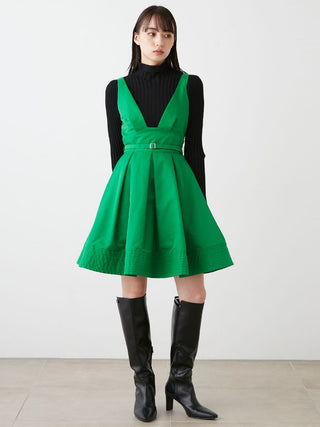 Taffeta Trendy Layered Mini Dress in green, Luxury Women's Dresses at SNIDEL USA.