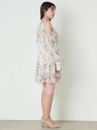 Floral Ruffle Tiered Mini Dress in Mix, Luxury Women's Dresses at SNIDEL USA.
