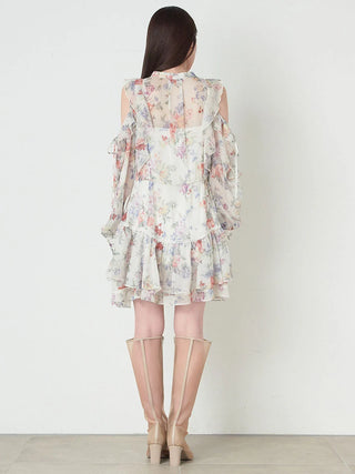 Floral Ruffle Tiered Mini Dress in Mix, Luxury Women's Dresses at SNIDEL USA.