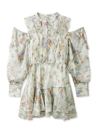 Floral Ruffle Tiered Mini Dress in Mix, Luxury Women's Dresses at SNIDEL USA. 