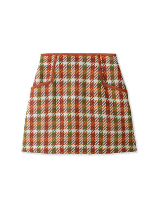 Houndstooth A-line Mini Skirt Shorts in orange, Premium Fashionable Women's Skirts & Skorts at SNIDEL USA.