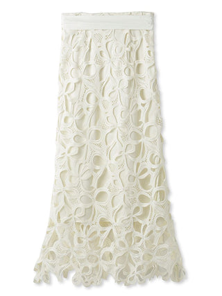 High Waisted Lace Cutout Maxi Skirt in Ivory, Premium Fashionable Women's Skirts & Skorts at SNIDEL USA.