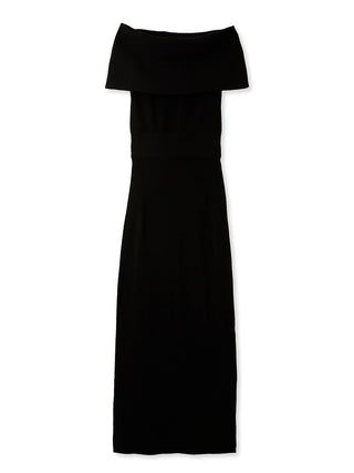 Off Shoulder Knit Maxi Dress in black, premium women's dress at SNIDEL USA