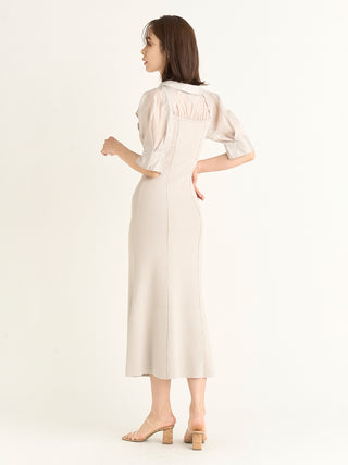 Puff Sleeve Maxi Docking Dress in gray beige, premium women's dress at SNIDEL USA