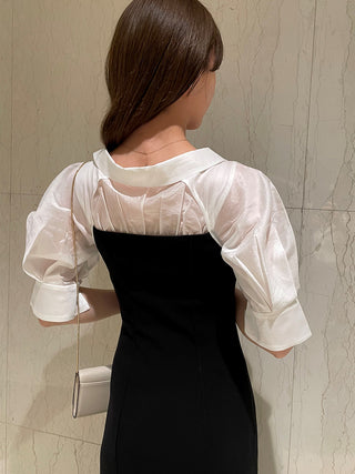 Puff Sleeve Maxi Docking Dress in black, premium women's dress at SNIDEL USA