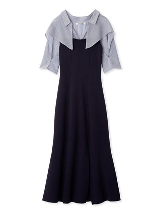 Puff Sleeve Maxi Docking Dress in navy, premium women's dress at SNIDEL USA