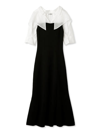Puff Sleeve Maxi Docking Dress in  black, premium women's dress at SNIDEL USA