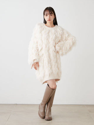 Plush Feather-Like Knit Mini Dress in ivory, Premium Women's Knitwear at SNIDEL USA.