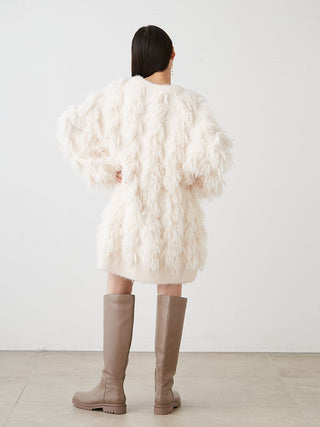 Plush Feather-Like Knit Mini Dress in ivory, Premium Women's Knitwear at SNIDEL USA.