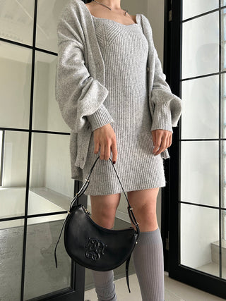 Big Cardigan & Mini Ribbed Knit Dress Set in gray, Premium Women's Knitwear at SNIDEL USA.