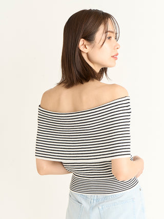 Off Shoulder Knit Tops in white, premium, fashionable, and trendy women's tops at SNIDEL USA