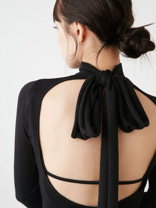 Open Back Sheer Two-in-One Stylish Layering Top in black, Premium Fashionable Women's Tops Collection at SNIDEL USA.