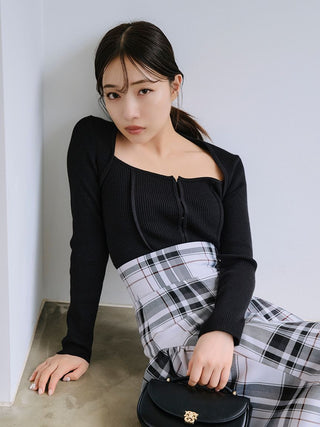 Square Neckline Ribbed Knit Crop Top in black, Premium Fashionable Women's Tops Collection at SNIDEL USA.