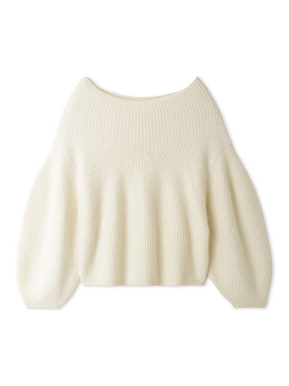 Fur-Like Ribbed Knit Boat Neck Sweater Pullover in ivory, Premium Women's Knitwear at SNIDEL USA.