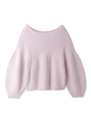 Fur-Like Ribbed Knit Boat Neck Sweater Pullover in pink, Premium Women's Knitwear at SNIDEL USA.