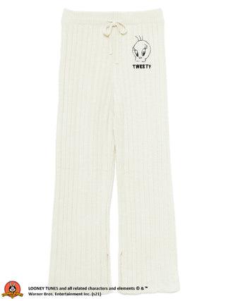 Tweety Rib Knit Lounge Pants in ivory, Knit Flared Pants Premium Fashionable Women's Pants at SNIDEL USA