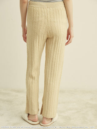 Tweety Rib Knit Lounge Pants in yellow, Knit Flared Pants Premium Fashionable Women's Pants at SNIDEL USA