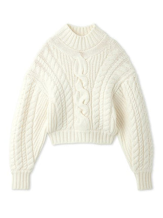  Semi Cropped Cable Knit Pullover in ivory, Premium Fashionable Women's Tops Collection at SNIDEL USA
