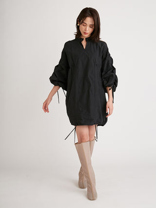  Sleeve Drost Mini Dress in black, Premium Fashionable Women's Tops Collection at SNIDEL USA
