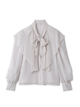  Design Bowtie Long Sleeve Blouse in ivory, Premium Fashionable Women's Tops Collection at SNIDEL USA