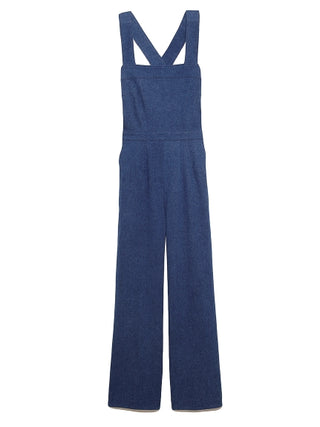 Cross Back Wide Leg Jumpsuit in blue, A premium Fashionable & Trendy Collection of Women's Jumpsuits at SNIDEL USA