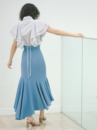 High Waist Mermaid Volume Midi Skirt in TURQUOISE, Premium Fashionable Women's Skirts & Skorts at SNIDEL USA