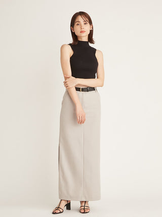 Sustainable Straight Maxi Side Slit Skirt in beige, Premium Fashionable Women's Skirts & Skorts at SNIDEL USA