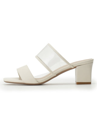 Clear Strap Chunky Heeled Mule Sandals in ivory, Premium Collection of Fashionable & Trendy Women's Shoes, Boots, Loafers, & Sandals at SNIDEL USA