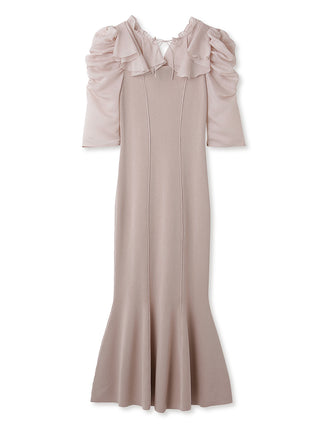 Puff Sleeve Knit Dress in pink beige, premium women's dress at SNIDEL USA
