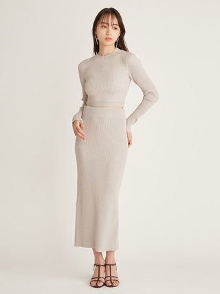 Sustainable Knit Maxi Pencil Skirt with Back Slit in gray beige, Premium Fashionable Women's Skirts & Skorts at SNIDEL USA
