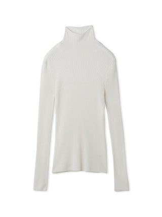  Simple Sheer Long Sleeve Turtle Neck Knit Top in off-white, A premium Fashionable & Trendy Collection of Women's Knitwear at SNIDEL USA