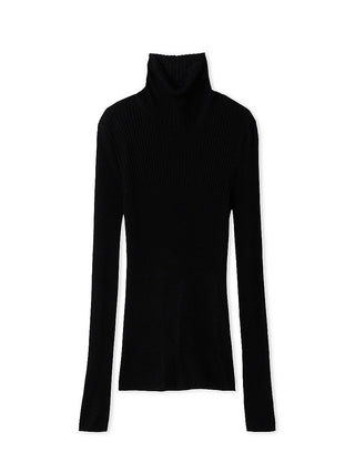  Simple Sheer Long Sleeve Turtle Neck Knit Top in black, A premium Fashionable & Trendy Collection of Women's Knitwear at SNIDEL USA