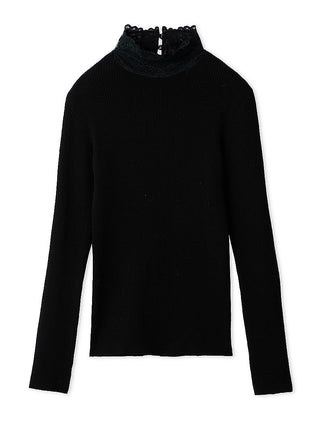  High Neck Long Sleeve Knit Top in black, Premium Fashionable Women's Tops Collection at SNIDEL USA