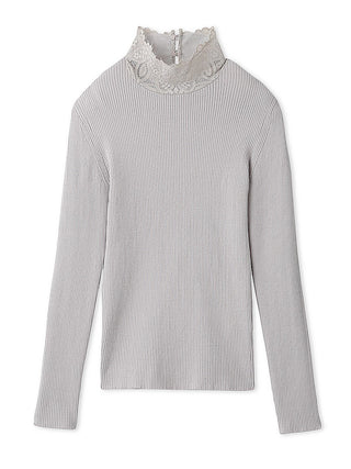  High Neck Long Sleeve Knit Top in grey beige, Premium Fashionable Women's Tops Collection at SNIDEL USA