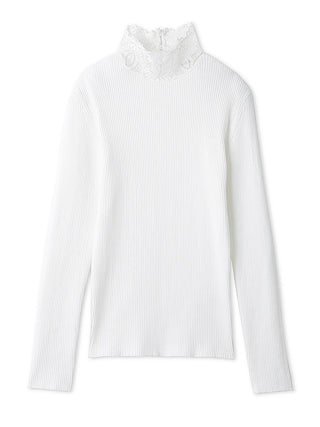  High Neck Long Sleeve Knit Top in white, Premium Fashionable Women's Tops Collection at SNIDEL USA