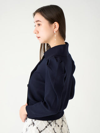  Sustainable Trench Design Knit Crop Top in navy, A premium Fashionable & Trendy Collection of Women's Knitwear at SNIDEL USA