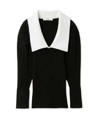 Sustainable Collar Knit Long Sleeve Top in black, Premium Fashionable Women's Tops Collection at SNIDEL USA