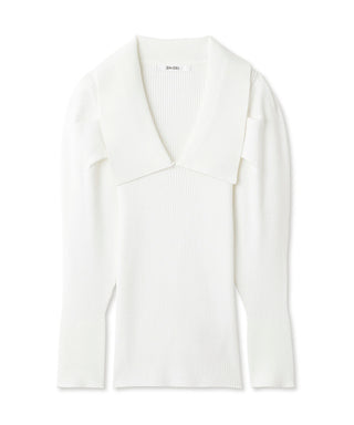 Sustainable Collar Knit Long Sleeve Top in white, Premium Fashionable Women's Tops Collection at SNIDEL USA